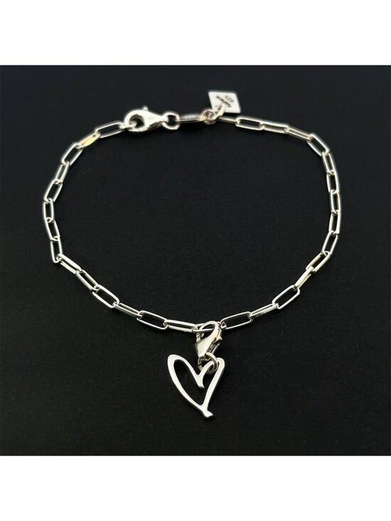 Rafant Jewelry - 925 Sterling Silver Paperclip Chain Removable Heart Charm Bracelet Size 7"